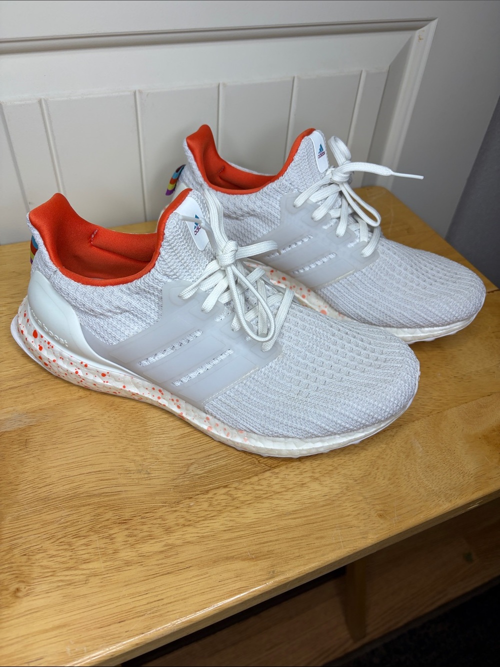Adidas Ultra Boost Primeblue White Sneakers with Orange Size 8.5